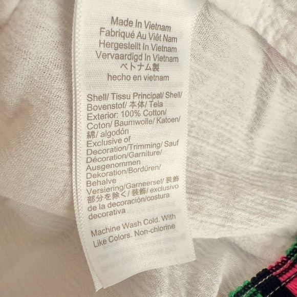 J. Crew MEDIUM Tunic Cover Up White Crepe Colorful Front V Neck Tassels Beach - Picture 9 of 9